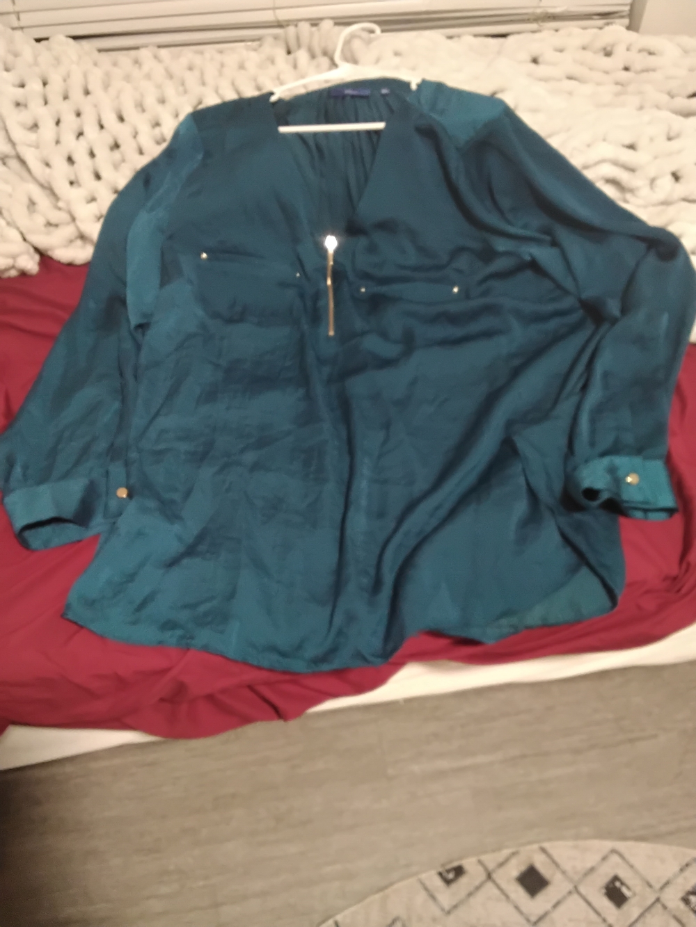 Teal Zip-Front Women’s Blouse